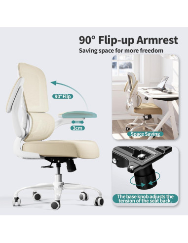 Silla de Oficina Ergonómica TRALT Beige, Soporta 149.68 kg