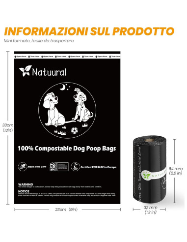 Bolsas Compostables para Perros Natuural 270 Unidades 18 Rollos