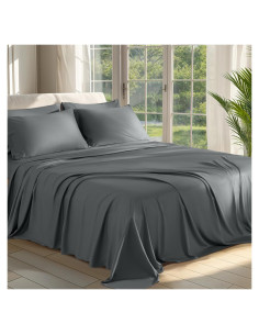 Juego de Sábanas Completo 6 Piezas Shilucheng 100% Viscosa Bambú Gris