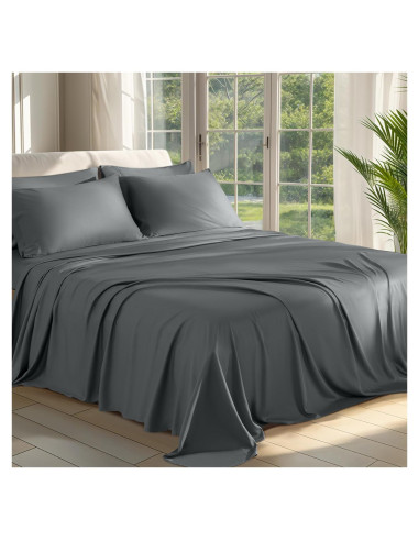 Juego de Sábanas Completo 6 Piezas Shilucheng 100% Viscosa Bambú Gris