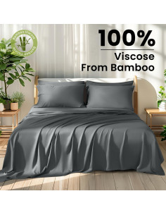 Juego de Sábanas Completo 6 Piezas Shilucheng 100% Viscosa Bambú Gris 2