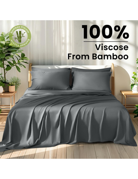 Juego de Sábanas Completo 6 Piezas Shilucheng 100% Viscosa Bambú Gris