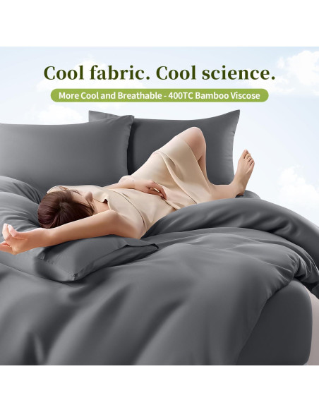 Juego de Sábanas Completo 6 Piezas Shilucheng 100% Viscosa Bambú Gris