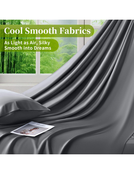 Juego de Sábanas Completo 6 Piezas Shilucheng 100% Viscosa Bambú Gris