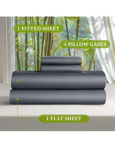 Juego de Sábanas Completo 6 Piezas Shilucheng 100% Viscosa Bambú Gris