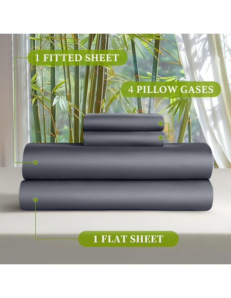 Juego de Sábanas Completo 6 Piezas Shilucheng 100% Viscosa Bambú Gris
