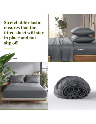 Juego de Sábanas Completo 6 Piezas Shilucheng 100% Viscosa Bambú Gris