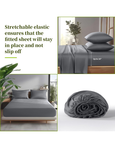 Juego de Sábanas Completo 6 Piezas Shilucheng 100% Viscosa Bambú Gris