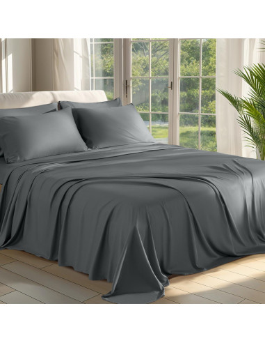 Juego de Sábanas Completo 6 Piezas Shilucheng 100% Viscosa Bambú Gris