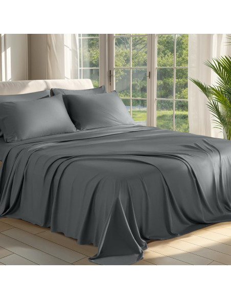 Juego de Sábanas Completo 6 Piezas Shilucheng 100% Viscosa Bambú Gris
