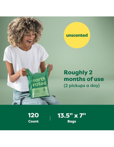 Bolsas para Excrementos de Perro Earth Rated, 120 Unidades, Extra Anchas, 100% a Prueba de Fugas