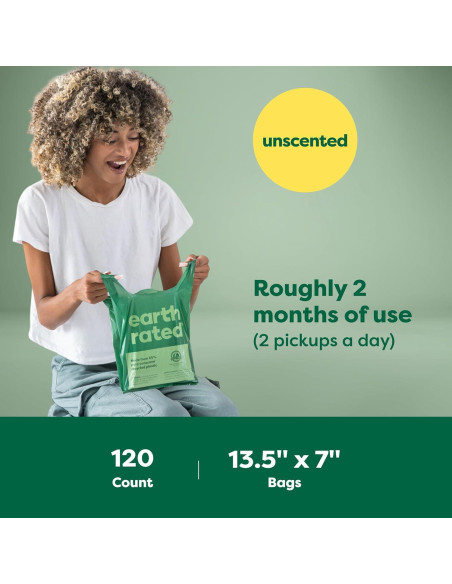Bolsas para Excrementos de Perro Earth Rated, 120 Unidades, Extra Anchas, 100% a Prueba de Fugas