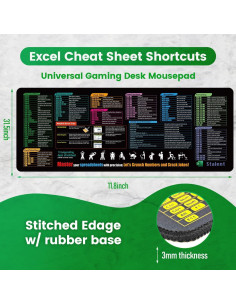 Alfombrilla de Escritorio XL Stalent con Atajos de Excel 800x300mm 2