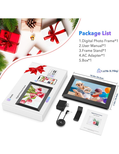 Marco de Fotos Digital WONNIE 10.1" IPS HD 32GB WiFi