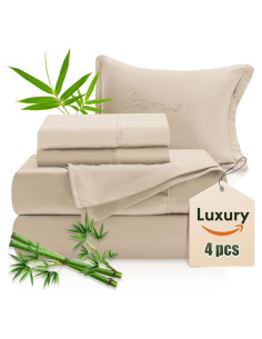 Juego de Sábanas 4 Piezas CozySmile 100% Viscosa Beige Completo