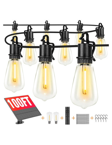 Luces Solares de Cuerda OOOLED 30.48m IP65 Vintage Edison