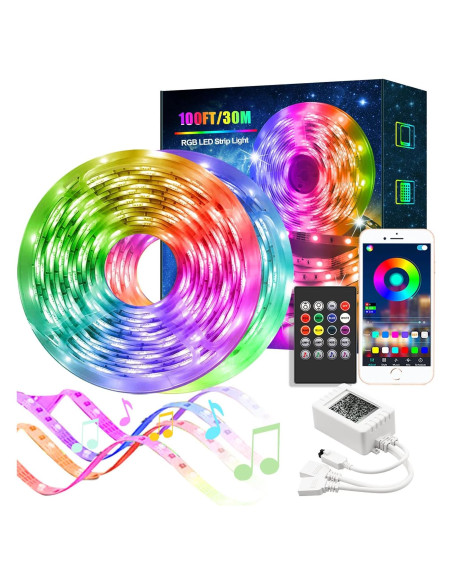 Luces de tira LED 30.48m ledecor RGB con control Bluetooth