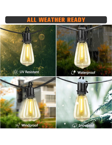 Luces Solares de Cuerda OOOLED 30.48m IP65 Vintage Edison