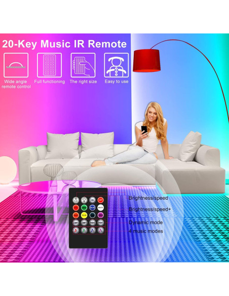 Luces de tira LED 30.48m ledecor RGB con control Bluetooth
