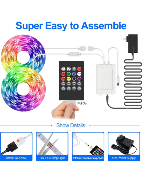 Luces de tira LED 30.48m ledecor RGB con control Bluetooth