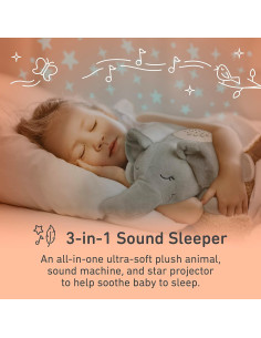 Máquina de Sonido Portátil PureBaby Elefante - Proyector de Estrellas 2