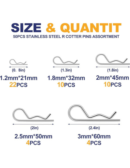 Kit de Pasadores de Cotter BONXAXK - 50 Pcs, 5 Tamaños