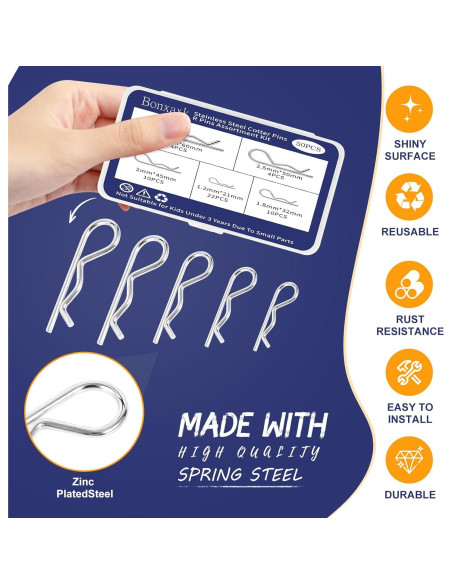 Kit de Pasadores de Cotter BONXAXK - 50 Pcs, 5 Tamaños