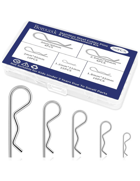 Kit de Pasadores de Cotter BONXAXK - 50 Pcs, 5 Tamaños
