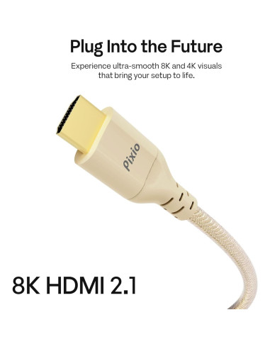 Cable HDMI 2.1 Pixio Beige 1.83 m Ultra Alta Velocidad 8K