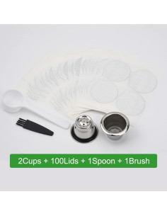 Cápsulas de Café Reutilizables PHMEZLF 2 Tazas + 100 Tapas 2