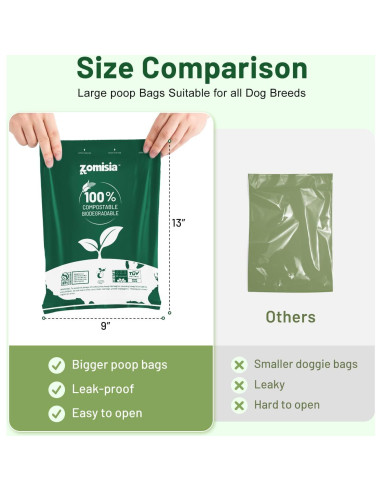 Bolsas de Poop Compostables ZOMISIA 120 Unidades Sin Fragancia