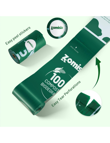 Bolsas de Poop Compostables ZOMISIA 120 Unidades Sin Fragancia