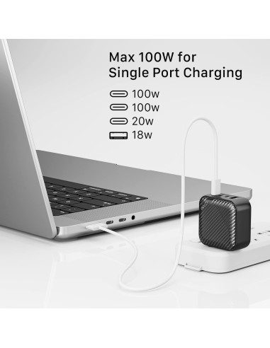Cargador INVZI GaN 100W USB-C 4 Puertos Rápido Negro