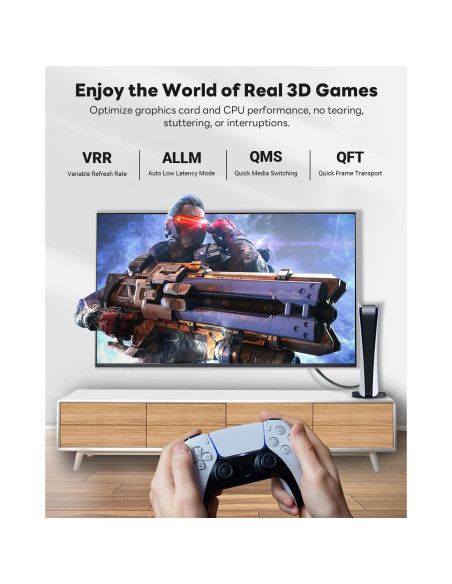 Cable HDMI 2.1 Yauhody 0.61m 48Gbps 8K 60Hz Trenzado