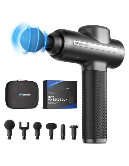 Pistola de Masaje MERACH M019, 6 Cabezas, Alivio Muscular
