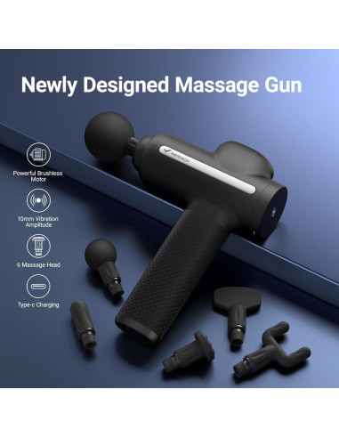 Pistola de Masaje MERACH M019, 6 Cabezas, Alivio Muscular