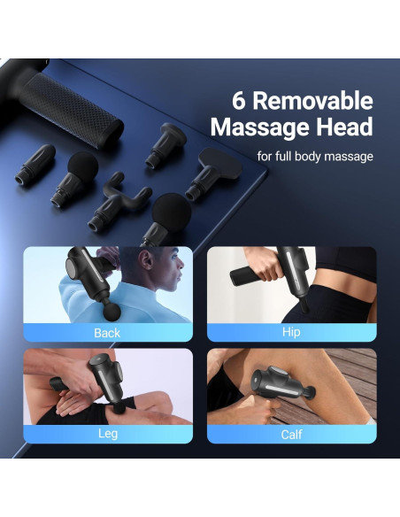 Pistola de Masaje MERACH M019, 6 Cabezas, Alivio Muscular