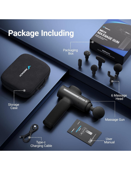 Pistola de Masaje MERACH M019, 6 Cabezas, Alivio Muscular