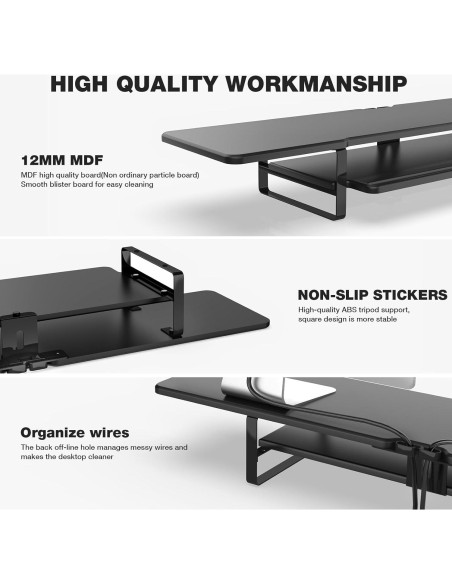 Soporte Doble Monitor ECO-WILL 2 Niveles Organizador Negro