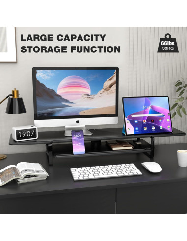 Soporte Doble Monitor ECO-WILL 2 Niveles Organizador Negro