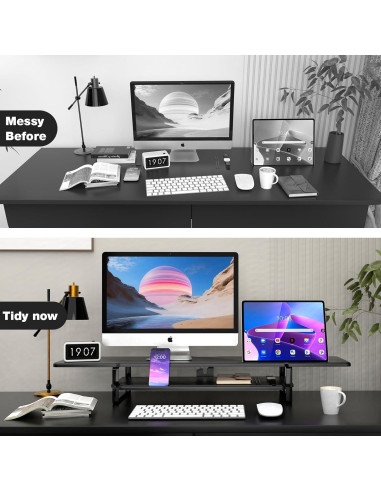 Soporte Doble Monitor ECO-WILL 2 Niveles Organizador Negro