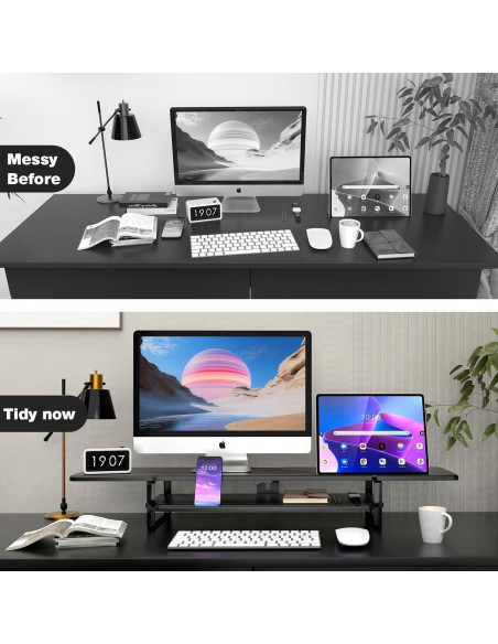 Soporte Doble Monitor ECO-WILL 2 Niveles Organizador Negro