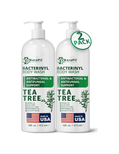 Jabón Corporal Antibacteriano KERAPIL 473ml x 2 - Árbol de Té