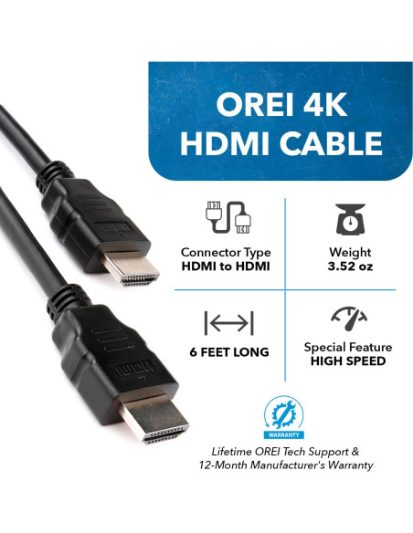 Cable HDMI OREI 1.83 m Alta Velocidad 2-Pack 4K 3D