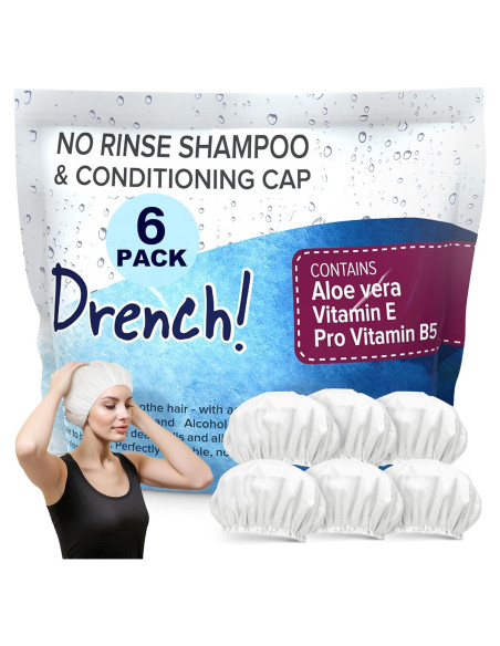 Gorros de Champú Drench Sin Enjuague - 6 Cuentas con Aloe Vera