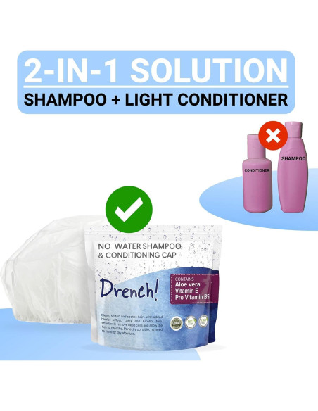 Gorros de Champú Drench Sin Enjuague - 6 Cuentas con Aloe Vera