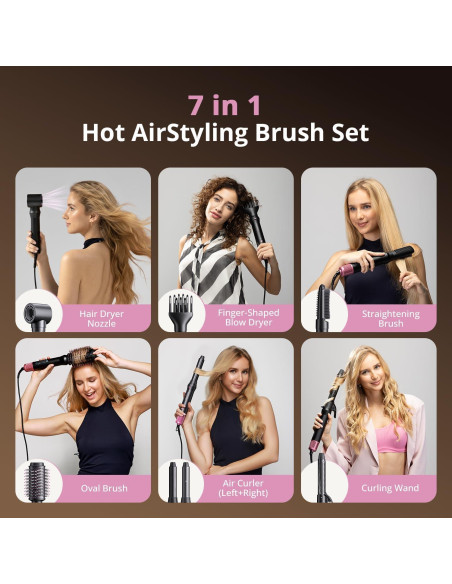 Secador y Estilizador de Cabello 7 en 1 CrazyMar Rosa