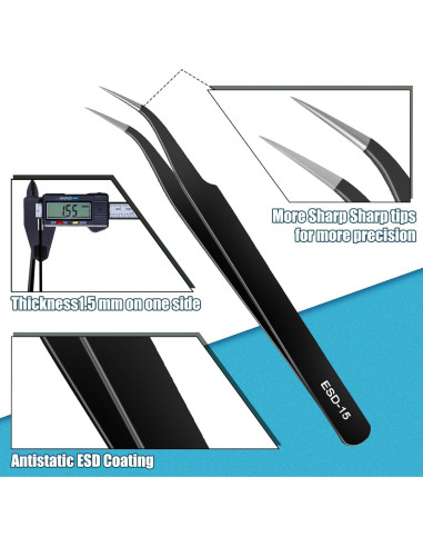 Juego de Pinzas de Precisión ESD XinYunfan 10 Piezas Acero Inoxidable