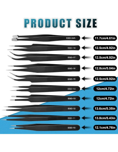 Juego de Pinzas de Precisión ESD XinYunfan 10 Piezas Acero Inoxidable