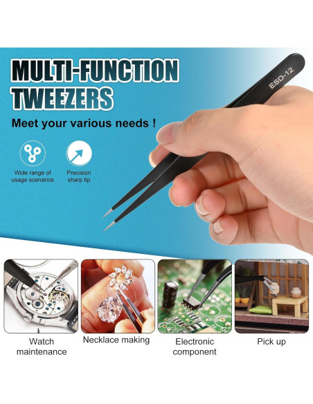 Juego de Pinzas de Precisión ESD XinYunfan 10 Piezas Acero Inoxidable